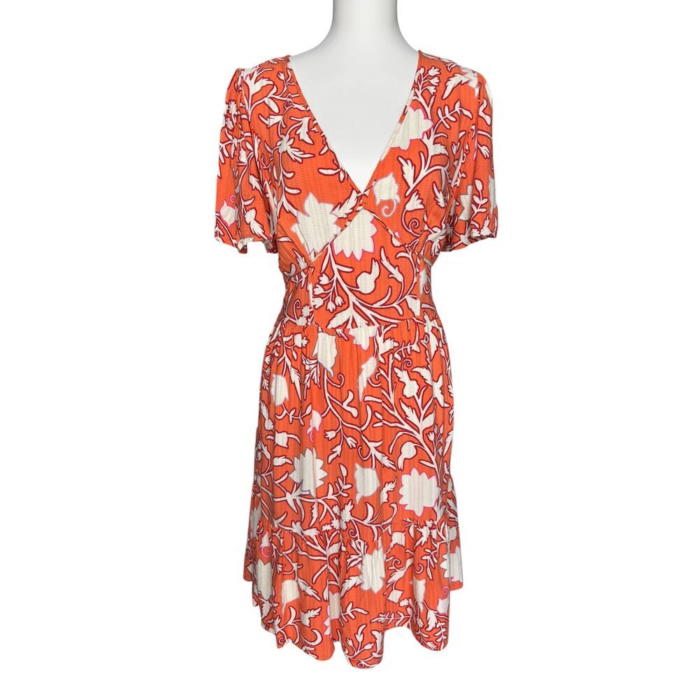 Knox Rose Orange Floral Mini Dress Boho Peasant Flutter Sleeve Medium